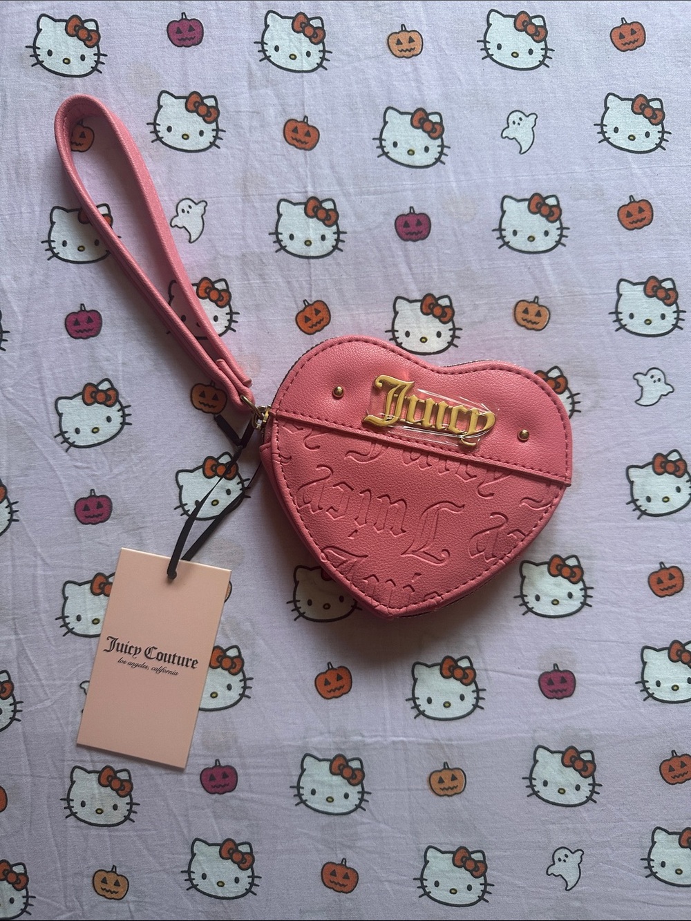 Juicy Couture Pink Heart Wristlet Pouch with Gold Logo